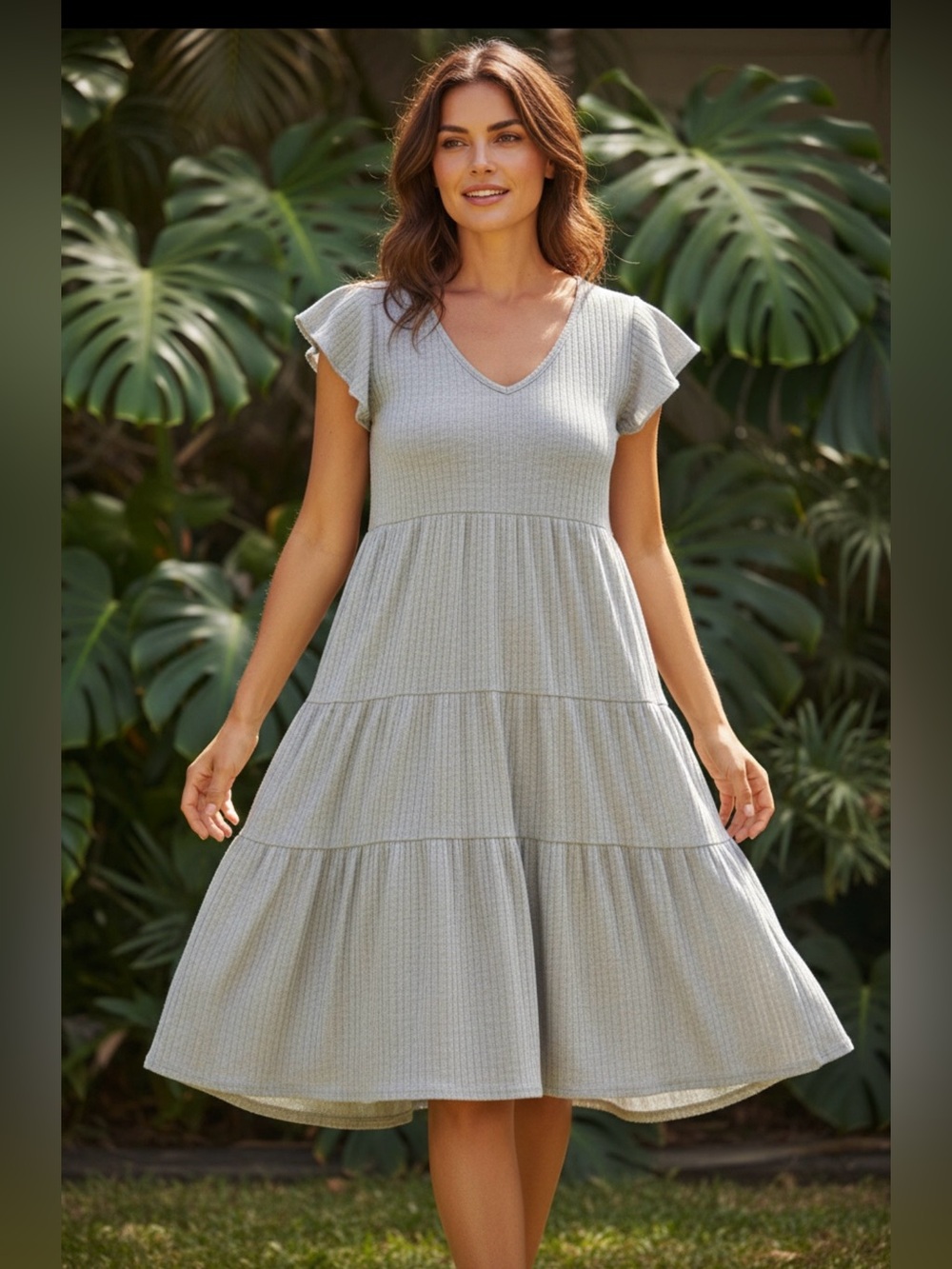 Caution To The Wind Heather Gray Tiered Woman's Dress